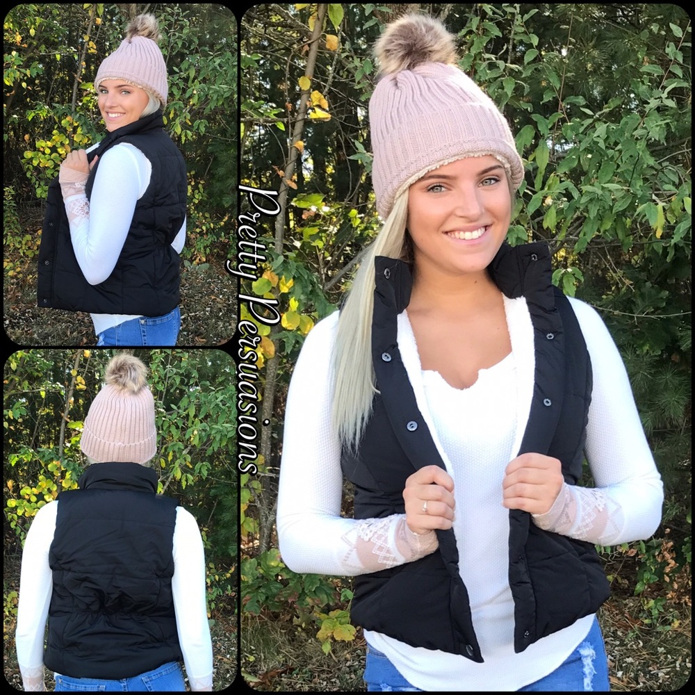 ❤️ Black Shearling Lined Sleeveless Vest - Picture 6 of 8